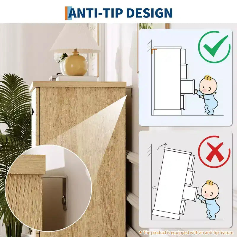 5 Drawer Tall Dresser for Bedroom, Fluted Vertical Chest of Drawers, Wood Storage Dresser with Handles, Space Saving Dresser for Apartment Guest Room