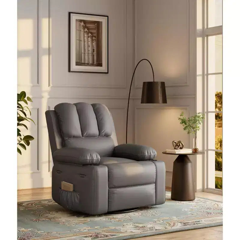 Stylish Classic Manual Leather Recliner Chair with Lumbar & Arm Support for Living Room