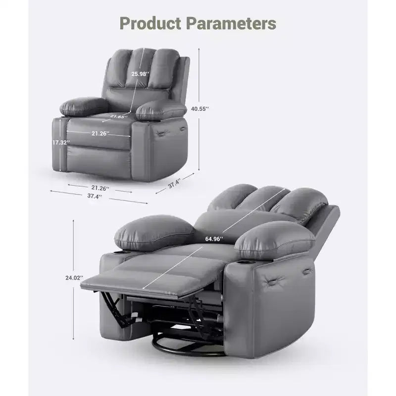 Stylish Classic Manual Leather Recliner Chair with Lumbar & Arm Support for Living Room