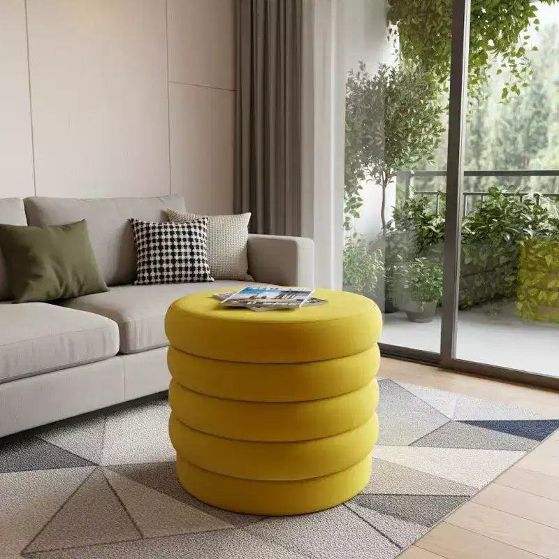 21 Yellow Velvet Tufted Round Cocktail Ottoman