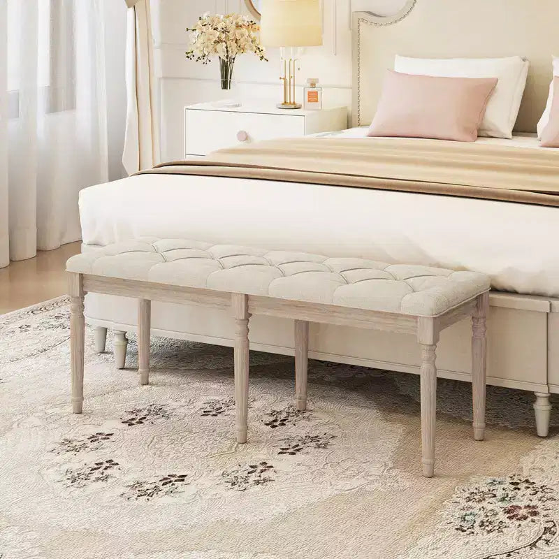 47.5" End of Bed Bench with Tufted Decoration & Antiqued Legs for Living Room