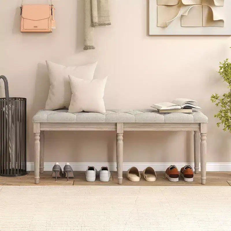 47.5" End of Bed Bench with Tufted Decoration & Antiqued Legs for Living Room