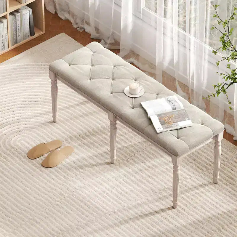 47.5" End of Bed Bench with Tufted Decoration & Antiqued Legs for Living Room