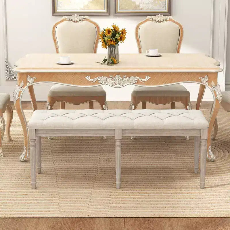 47.5" End of Bed Bench with Tufted Decoration & Antiqued Legs for Living Room