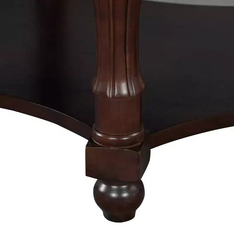 French Vintage Country Oval Coffee Table with Drawer and Lower Storage Shelf for Living Room
