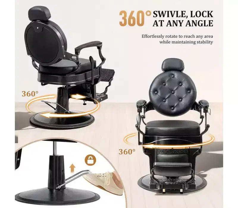 Black with Black Frame Retro Heavy Duty Hydraulic Recline Barber Chair