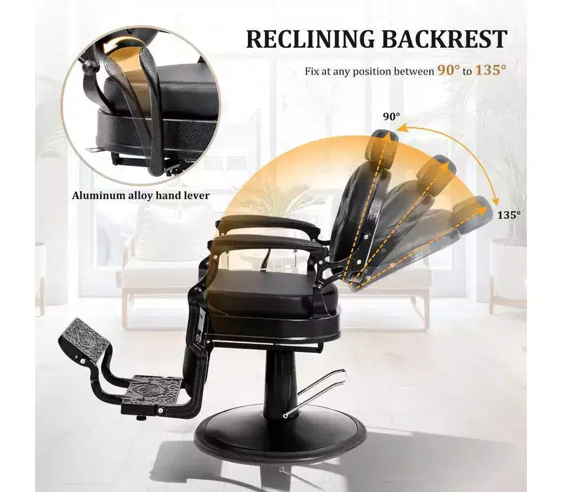 Black with Black Frame Retro Heavy Duty Hydraulic Recline Barber Chair