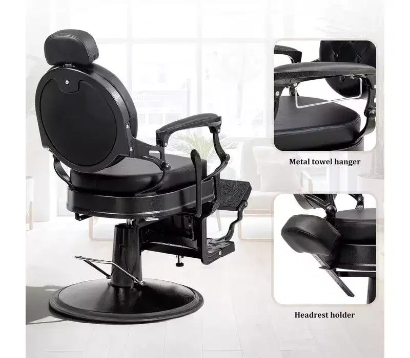 Black with Black Frame Retro Heavy Duty Hydraulic Recline Barber Chair