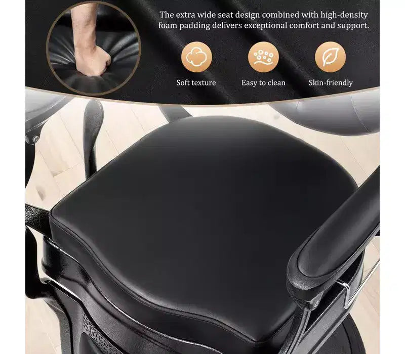 Black with Black Frame Retro Heavy Duty Hydraulic Recline Barber Chair