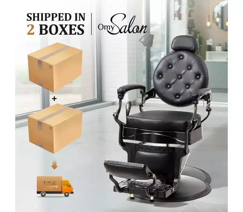Black with Black Frame Retro Heavy Duty Hydraulic Recline Barber Chair