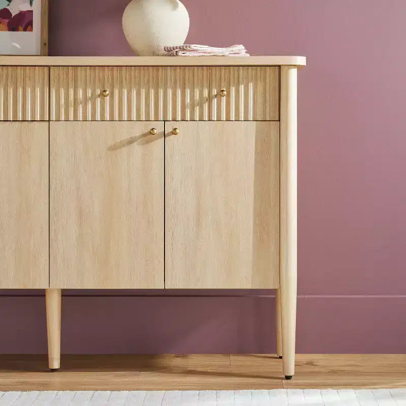 58 Modern Fluted Easy Assembly Wood Buffet Sideboard with Storage