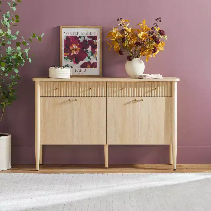 58 Modern Fluted Easy Assembly Wood Buffet Sideboard with Storage