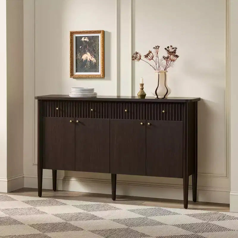 58 Modern Fluted Easy Assembly Wood Buffet Sideboard with Storage