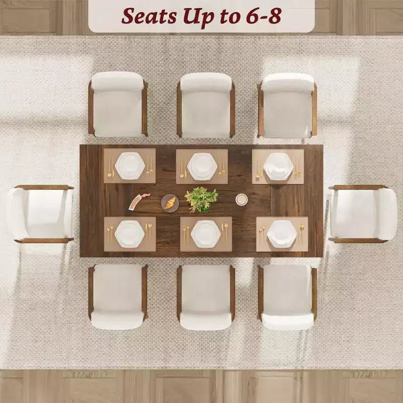 71 In Wood Dining Table for 6-8, Modern Farmhouse Rectangular Kitchen Table with Unique Wooden Legs, Thick Tabletop, Sturdy Frame, for Dining Room