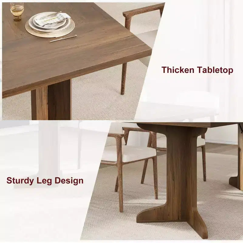 71 In Wood Dining Table for 6-8, Modern Farmhouse Rectangular Kitchen Table with Unique Wooden Legs, Thick Tabletop, Sturdy Frame, for Dining Room