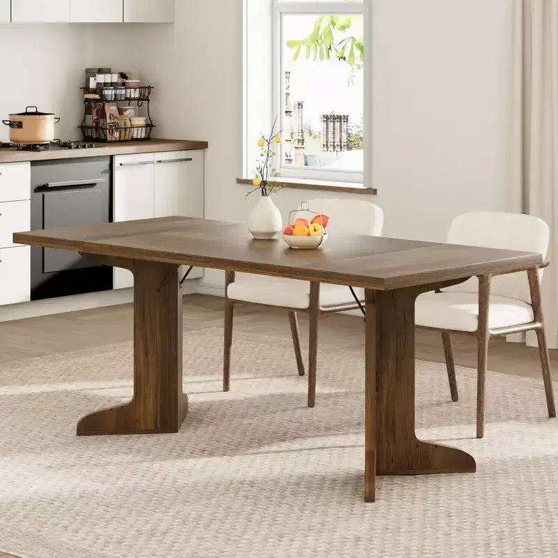 71 In Wood Dining Table for 6-8, Modern Farmhouse Rectangular Kitchen Table with Unique Wooden Legs, Thick Tabletop, Sturdy Frame, for Dining Room