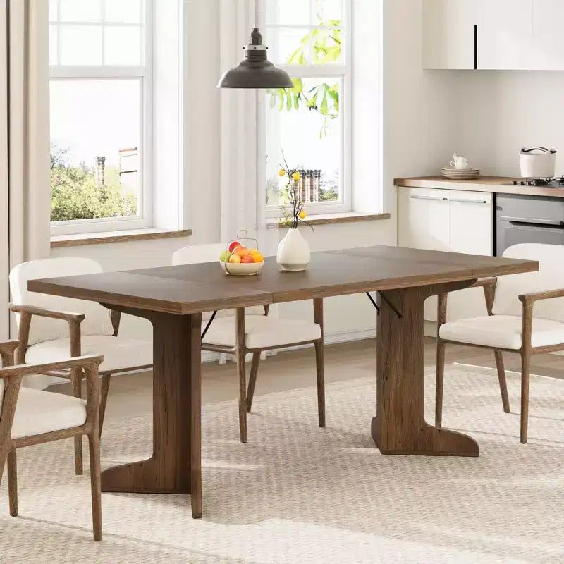71 In Wood Dining Table for 6-8, Modern Farmhouse Rectangular Kitchen Table with Unique Wooden Legs, Thick Tabletop, Sturdy Frame, for Dining Room