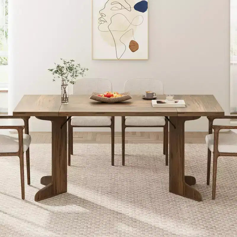71 In Wood Dining Table for 6-8, Modern Farmhouse Rectangular Kitchen Table with Unique Wooden Legs, Thick Tabletop, Sturdy Frame, for Dining Room