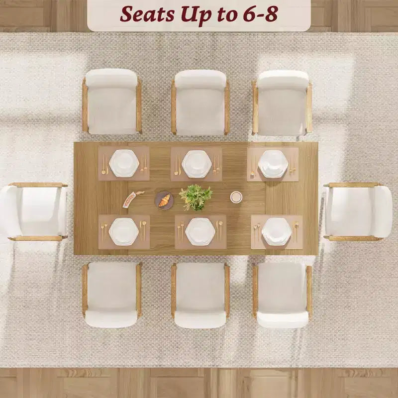 71 In Wood Dining Table for 6-8, Modern Farmhouse Rectangular Kitchen Table with Unique Wooden Legs, Thick Tabletop, Sturdy Frame, for Dining Room