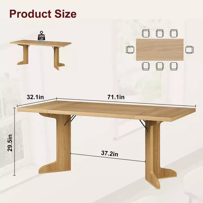71 In Wood Dining Table for 6-8, Modern Farmhouse Rectangular Kitchen Table with Unique Wooden Legs, Thick Tabletop, Sturdy Frame, for Dining Room