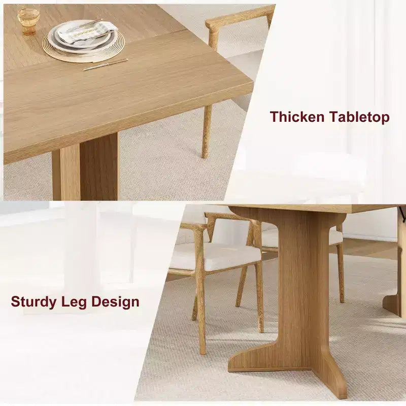 71 In Wood Dining Table for 6-8, Modern Farmhouse Rectangular Kitchen Table with Unique Wooden Legs, Thick Tabletop, Sturdy Frame, for Dining Room
