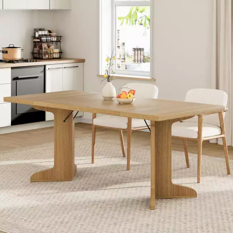 71 In Wood Dining Table for 6-8, Modern Farmhouse Rectangular Kitchen Table with Unique Wooden Legs, Thick Tabletop, Sturdy Frame, for Dining Room