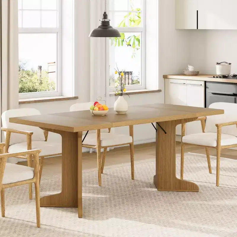 71 In Wood Dining Table for 6-8, Modern Farmhouse Rectangular Kitchen Table with Unique Wooden Legs, Thick Tabletop, Sturdy Frame, for Dining Room