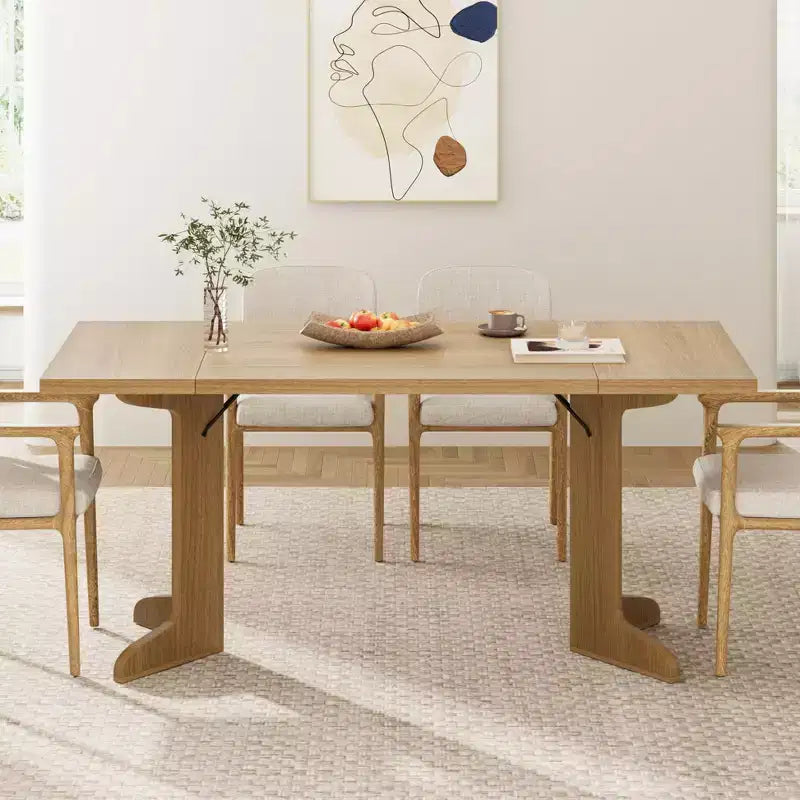 71 In Wood Dining Table for 6-8, Modern Farmhouse Rectangular Kitchen Table with Unique Wooden Legs, Thick Tabletop, Sturdy Frame, for Dining Room