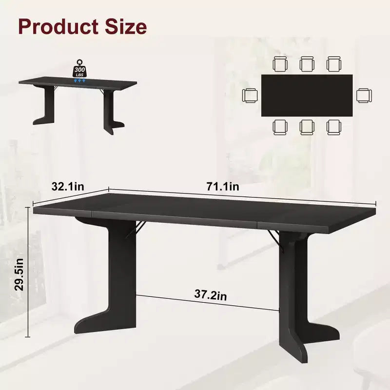 71 In Wood Dining Table for 6-8, Modern Farmhouse Rectangular Kitchen Table with Unique Wooden Legs, Thick Tabletop, Sturdy Frame, for Dining Room