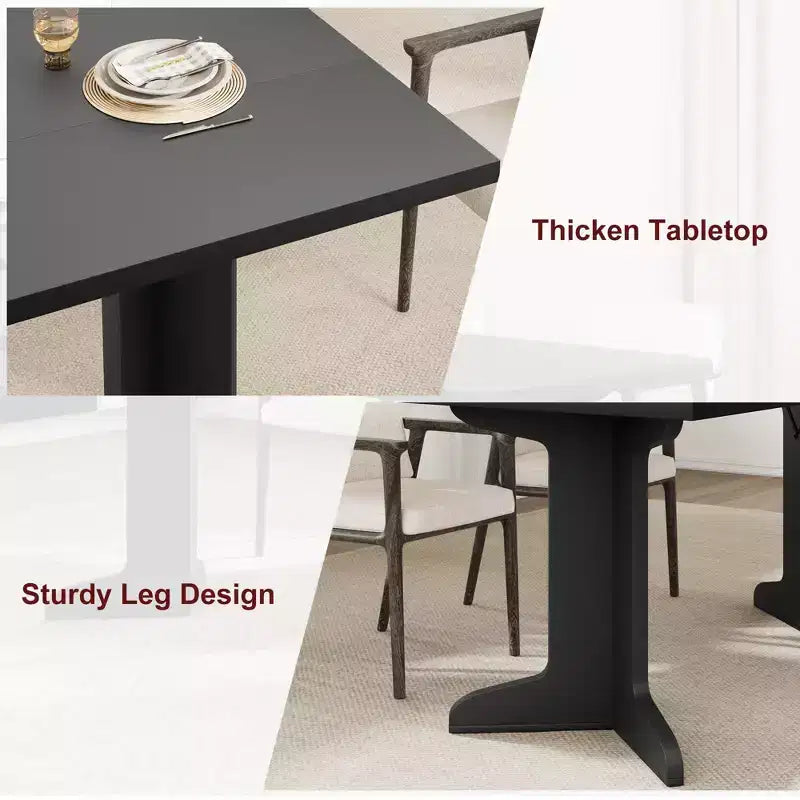 71 In Wood Dining Table for 6-8, Modern Farmhouse Rectangular Kitchen Table with Unique Wooden Legs, Thick Tabletop, Sturdy Frame, for Dining Room