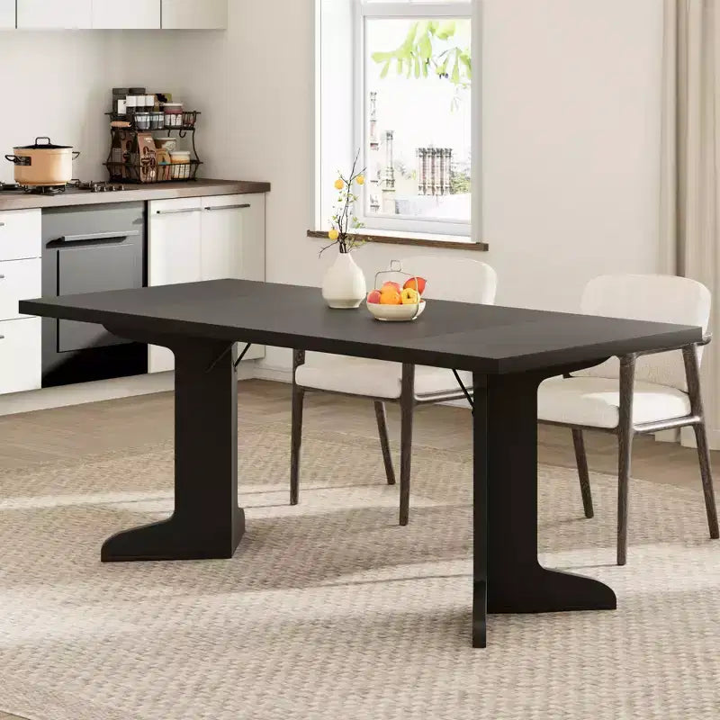 71 In Wood Dining Table for 6-8, Modern Farmhouse Rectangular Kitchen Table with Unique Wooden Legs, Thick Tabletop, Sturdy Frame, for Dining Room