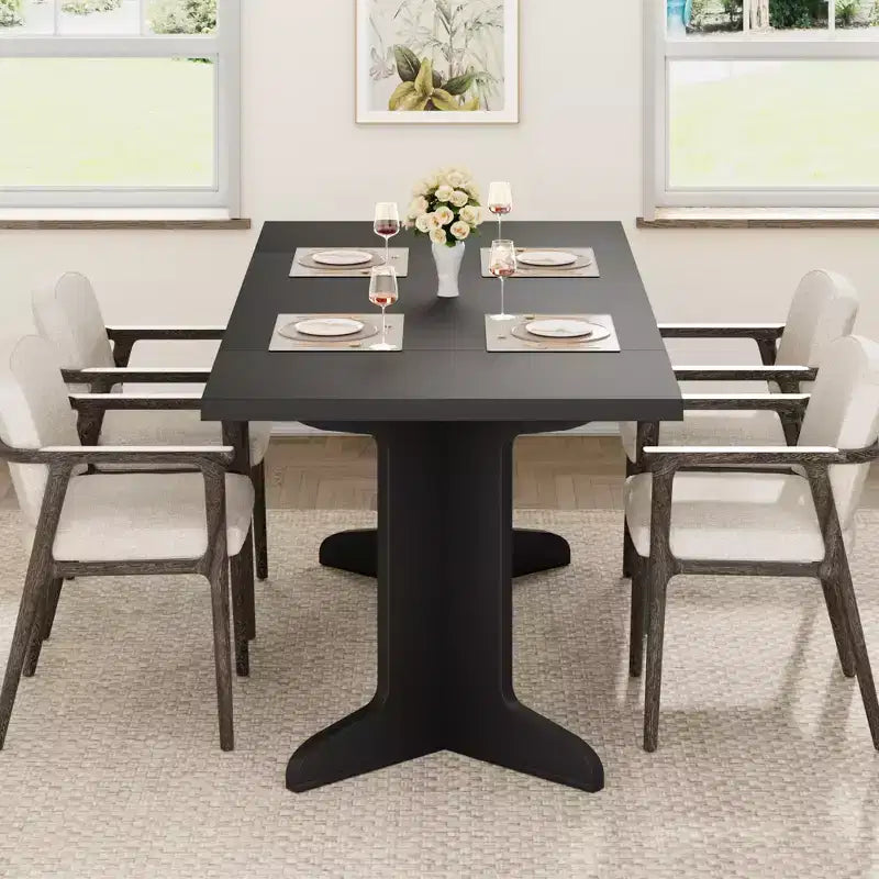 71 In Wood Dining Table for 6-8, Modern Farmhouse Rectangular Kitchen Table with Unique Wooden Legs, Thick Tabletop, Sturdy Frame, for Dining Room