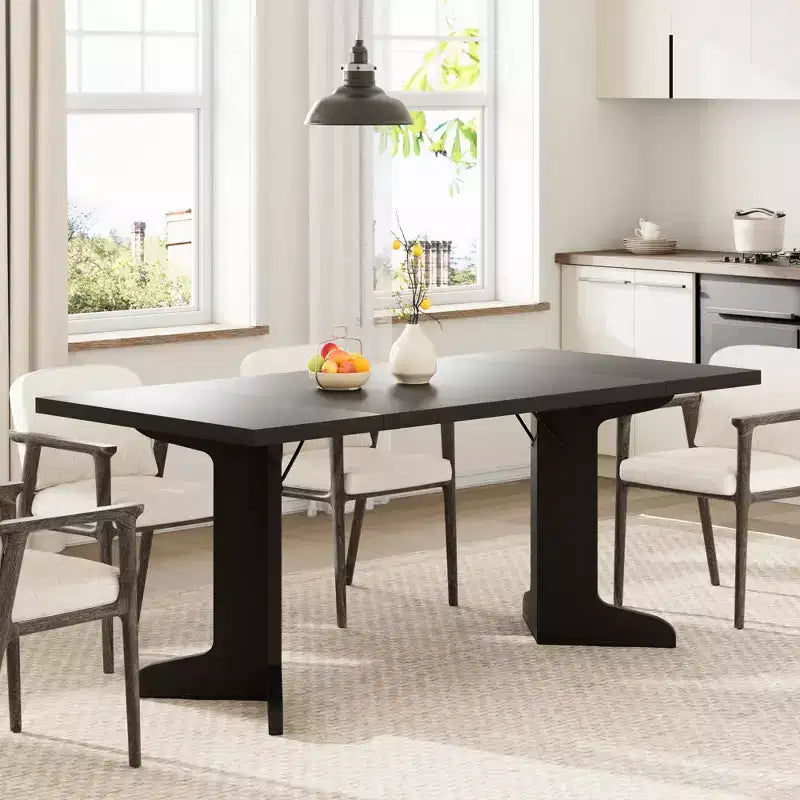 71 In Wood Dining Table for 6-8, Modern Farmhouse Rectangular Kitchen Table with Unique Wooden Legs, Thick Tabletop, Sturdy Frame, for Dining Room