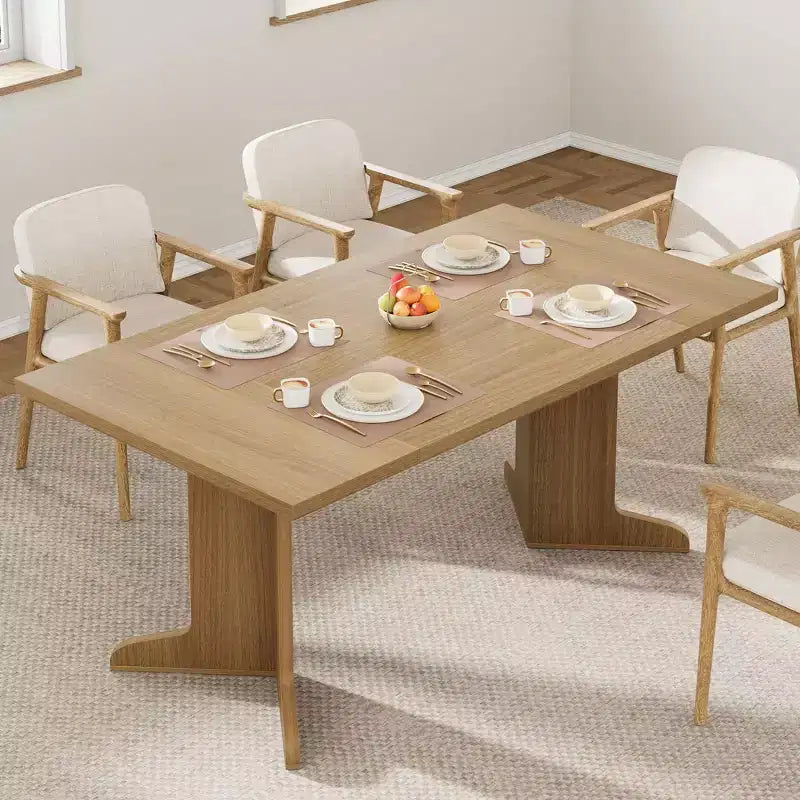 71 In Wood Dining Table for 6-8, Modern Farmhouse Rectangular Kitchen Table with Unique Wooden Legs, Thick Tabletop, Sturdy Frame, for Dining Room