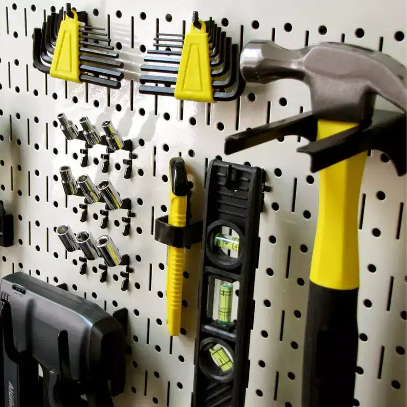 Organisateur d'outils horizontal en tôle perforée 32 x 16 pour garages et abris avec supports de fixation