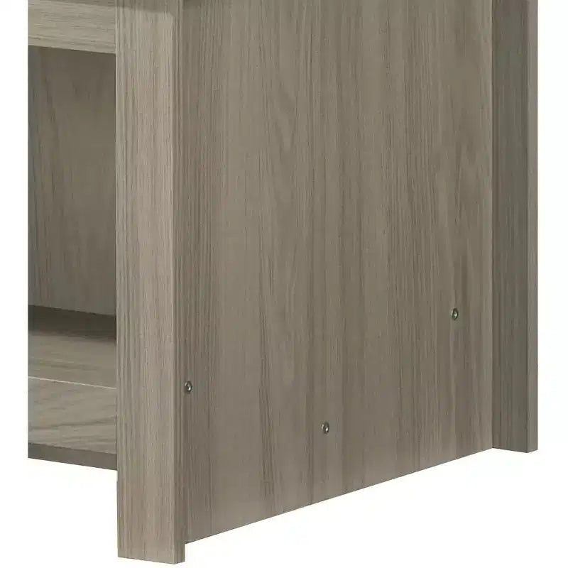 Table basse en chêne gris 43W avec étagères ouvertes, étagères avant et arrière, finition noyer, plateau contrastant