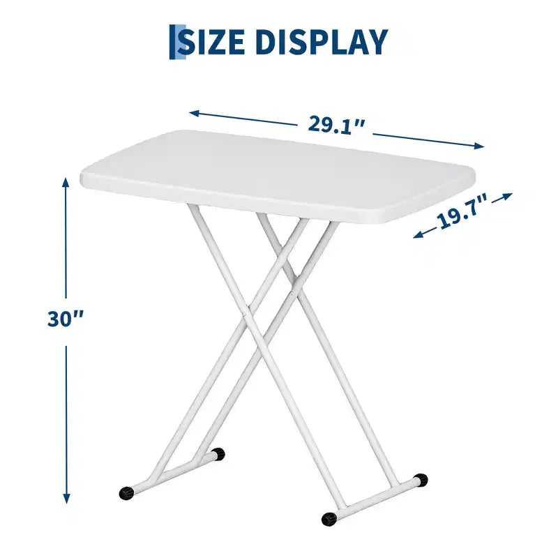 Table pliante à hauteur réglable avec cadre en métal, table rectangulaire pour ordinateur portable/collation pour dortoir, chambre, salon, camping, blanc