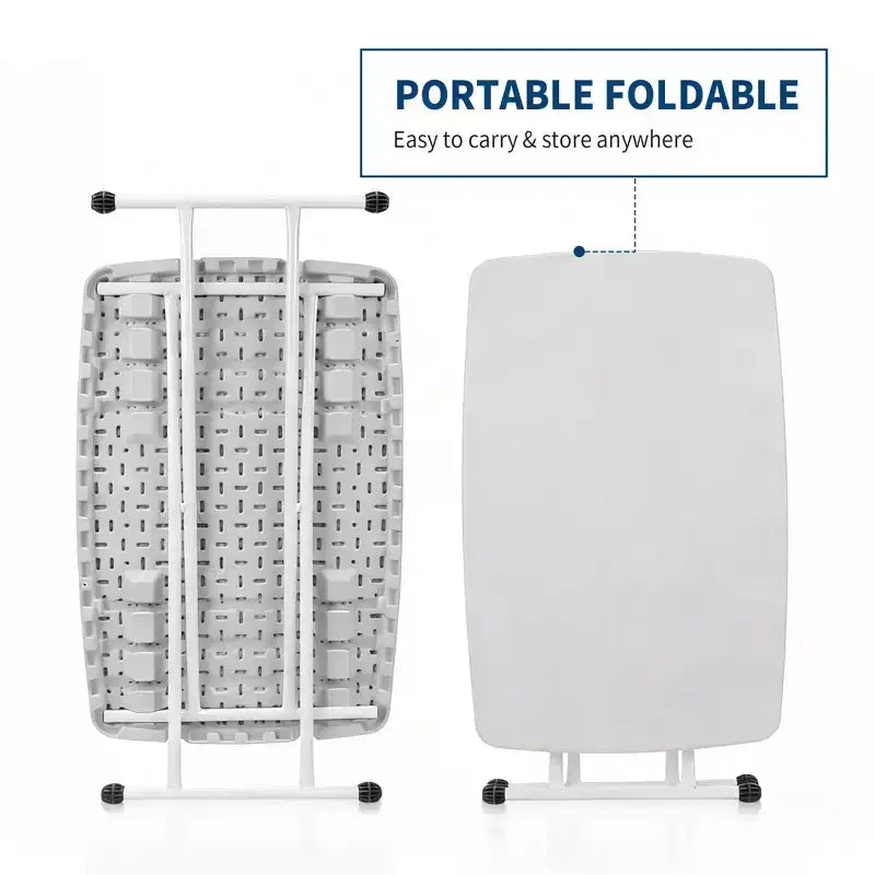 Table pliante à hauteur réglable avec cadre en métal, table rectangulaire pour ordinateur portable/collation pour dortoir, chambre, salon, camping, blanc