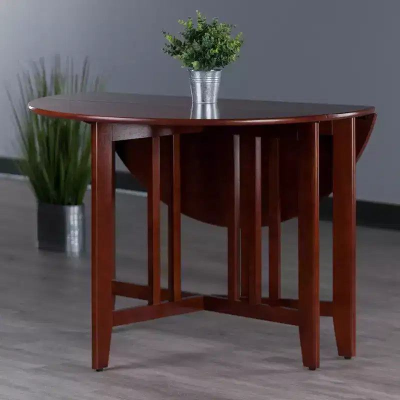42" Round Double Drop Leaf Dining Table Wood/Walnut
