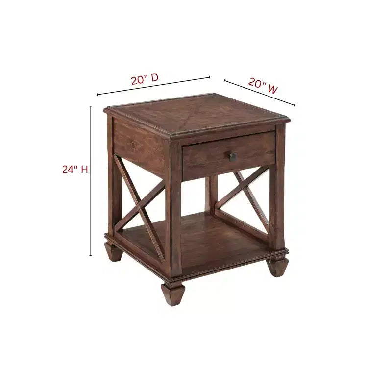 21" Square Wood End Table with Drawer Cherry