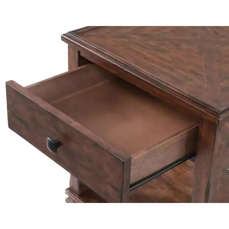 21" Square Wood End Table with Drawer Cherry