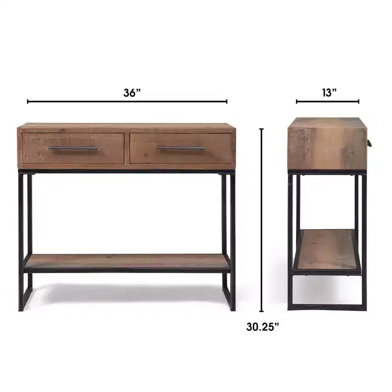 Console Morris marron - Finition vieillie moderne, largeur 36 po, forme rectangulaire pour entrée, cadre en bois
