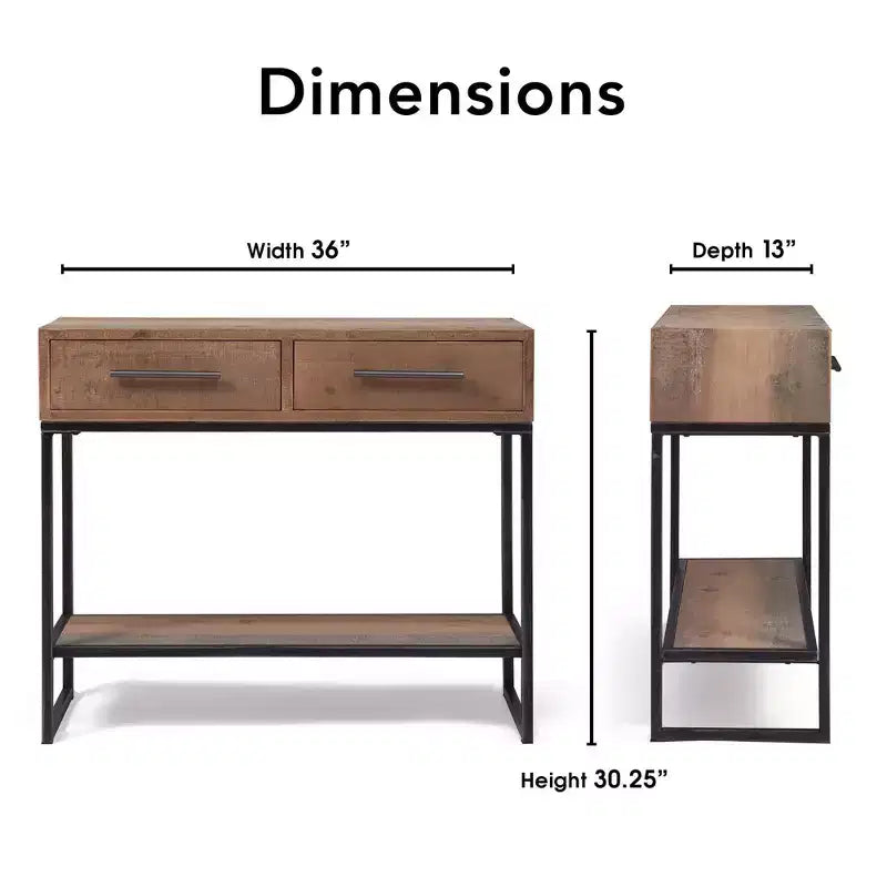 Console Morris marron - Finition vieillie moderne, largeur 36 po, forme rectangulaire pour entrée, cadre en bois