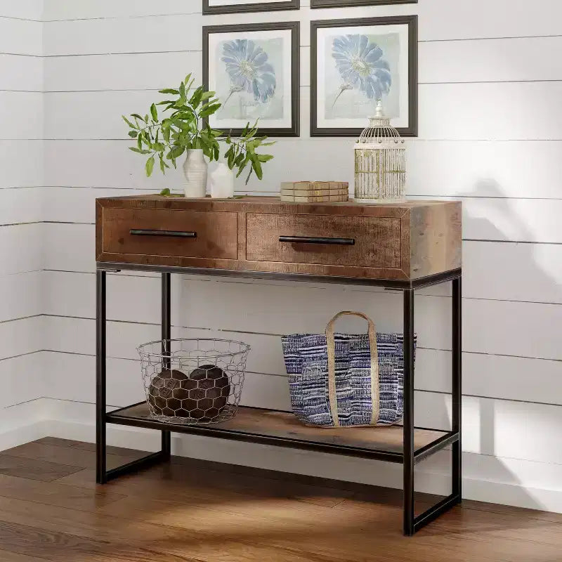 Morris Console Table Brown - Modern Distressed Finish, 36" Width, Entryway Rectangle Shape, Wood Frame