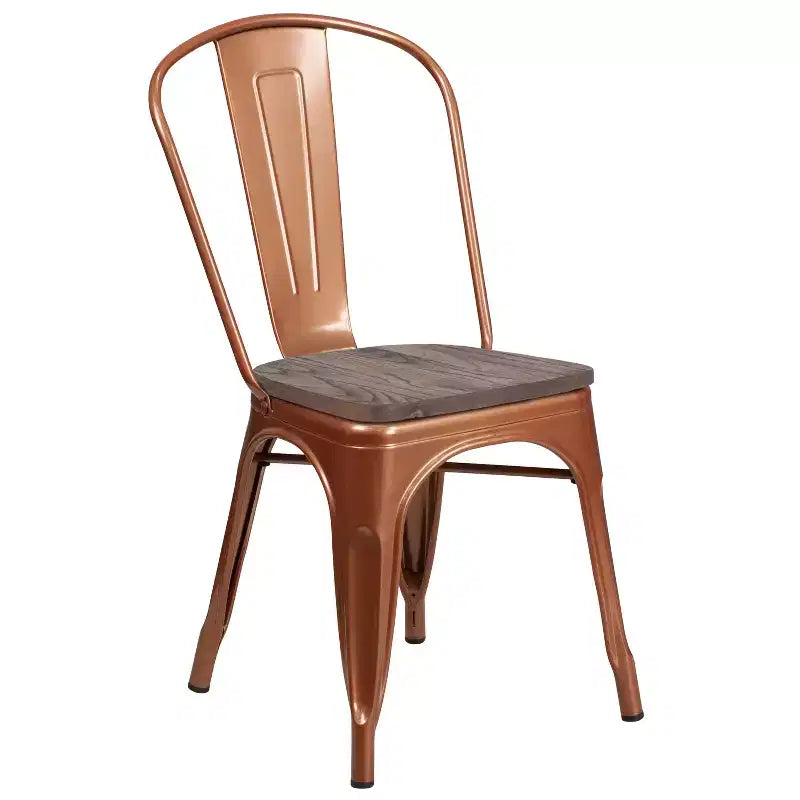 Colorful Metal Dining Stack Chair with Wood Seat