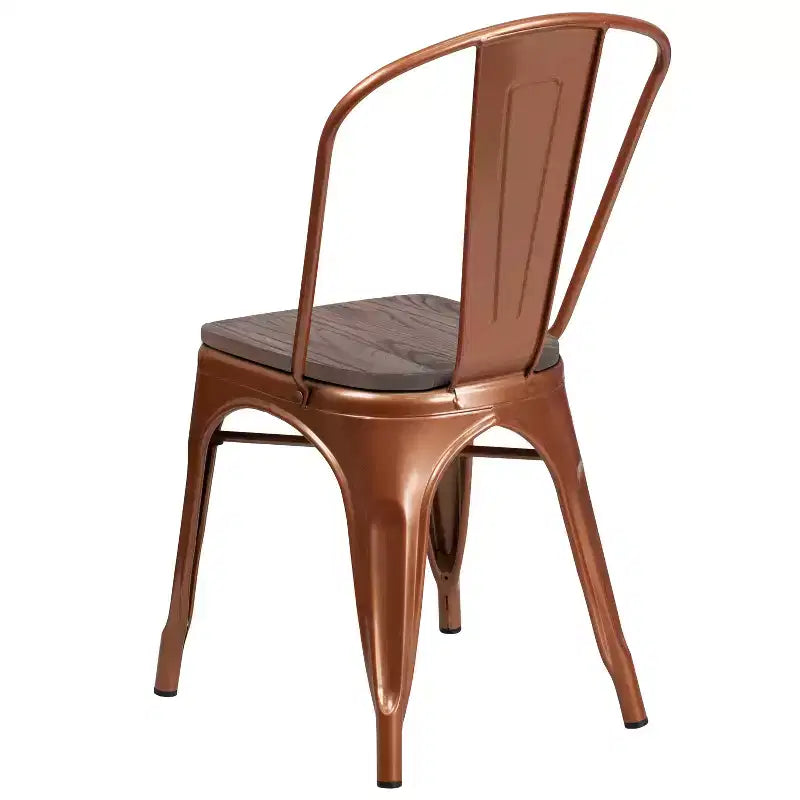 Chaise de salle à manger empilable en métal coloré avec assise en bois