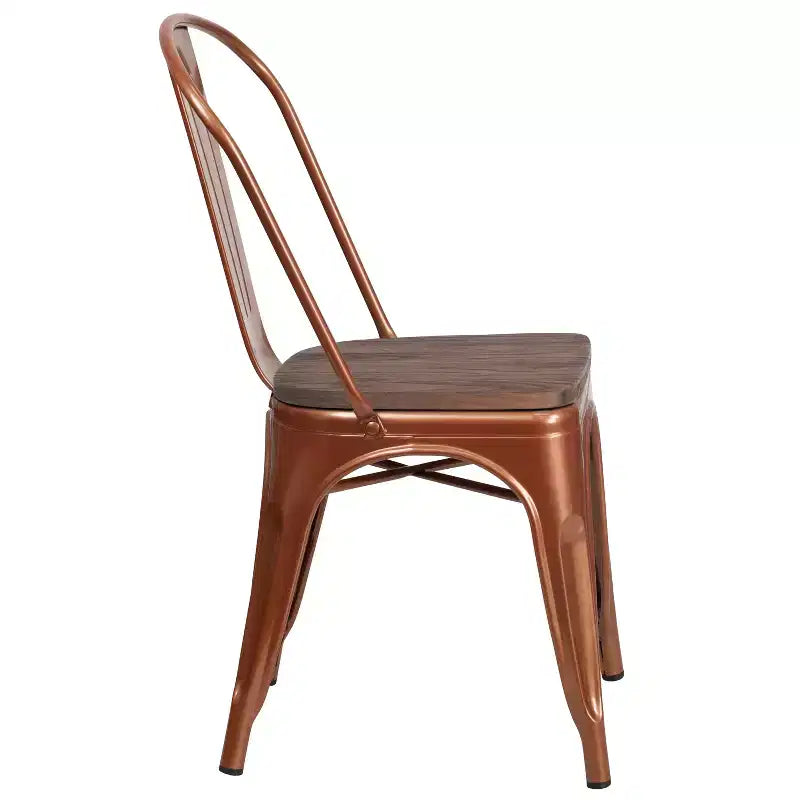 Colorful Metal Dining Stack Chair with Wood Seat
