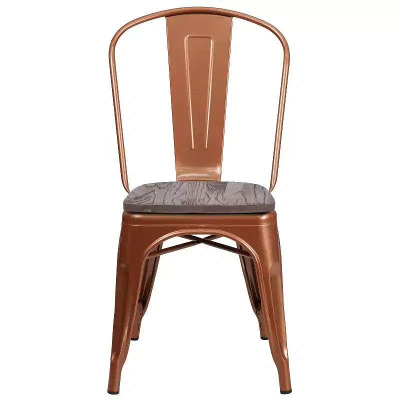 Colorful Metal Dining Stack Chair with Wood Seat