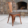 Chaise de salle à manger empilable en métal coloré avec assise en bois